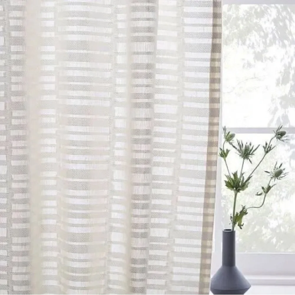 🌿 (Set of 2) West Elm Mixed Stripes Jacquard Curtain Panel – 48x96 — Cream